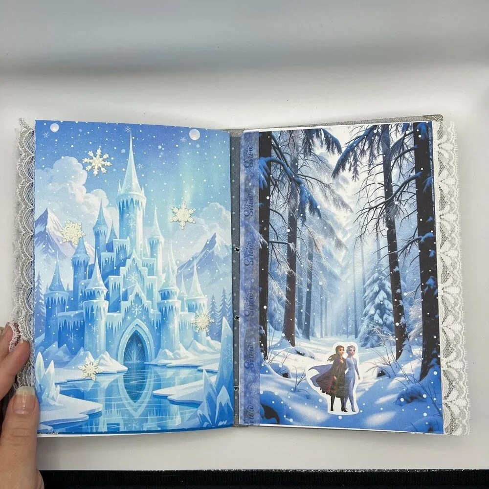 Disney Frozen-Themed Handmade Junk Journal With Decorated Pages Stickers & Snowf